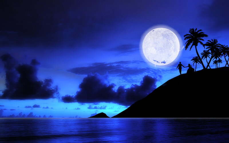 Couple on a Hill — Blue, Serene, Night