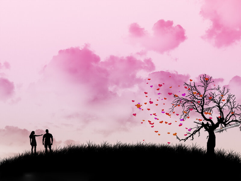 Couple on a Hill — Pink, Romantic, Sunset