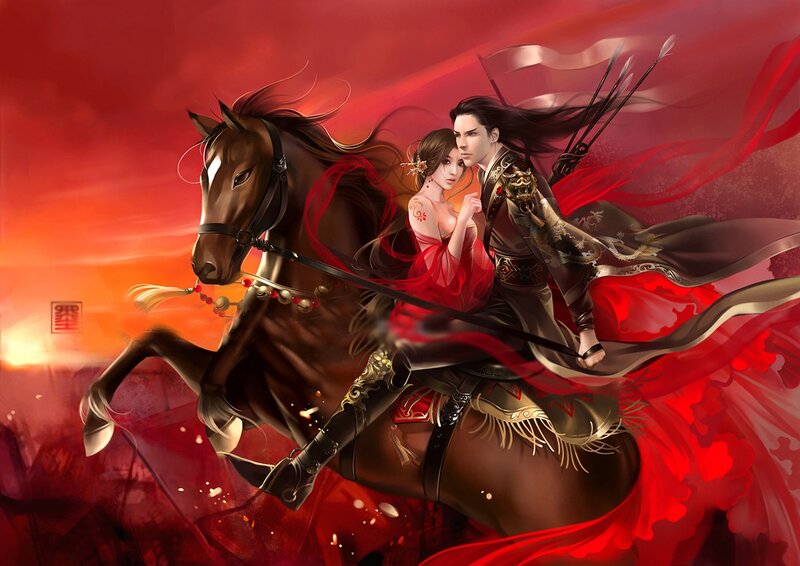 Couple on a Horse — Red