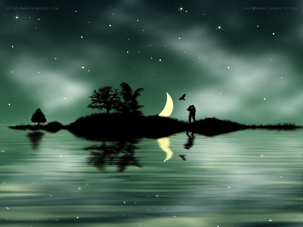 Couple on a moonlit island