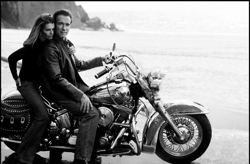 Couple on a motorcycle at the beach