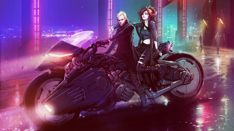 Couple on a Motorcycle — Purple