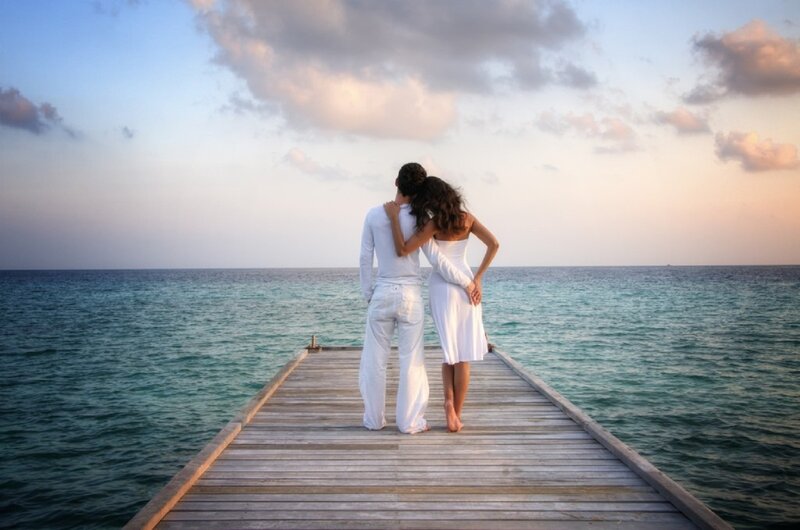 Couple on a Pier — Blue, Serene