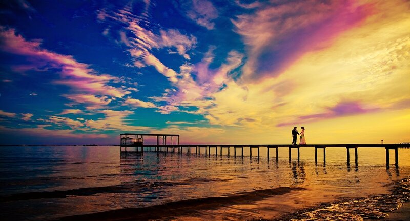 Couple on a Pier — Blue