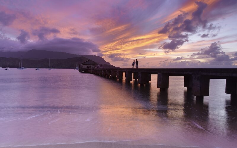 Couple on a Pier — Purple, Serene, Sunset