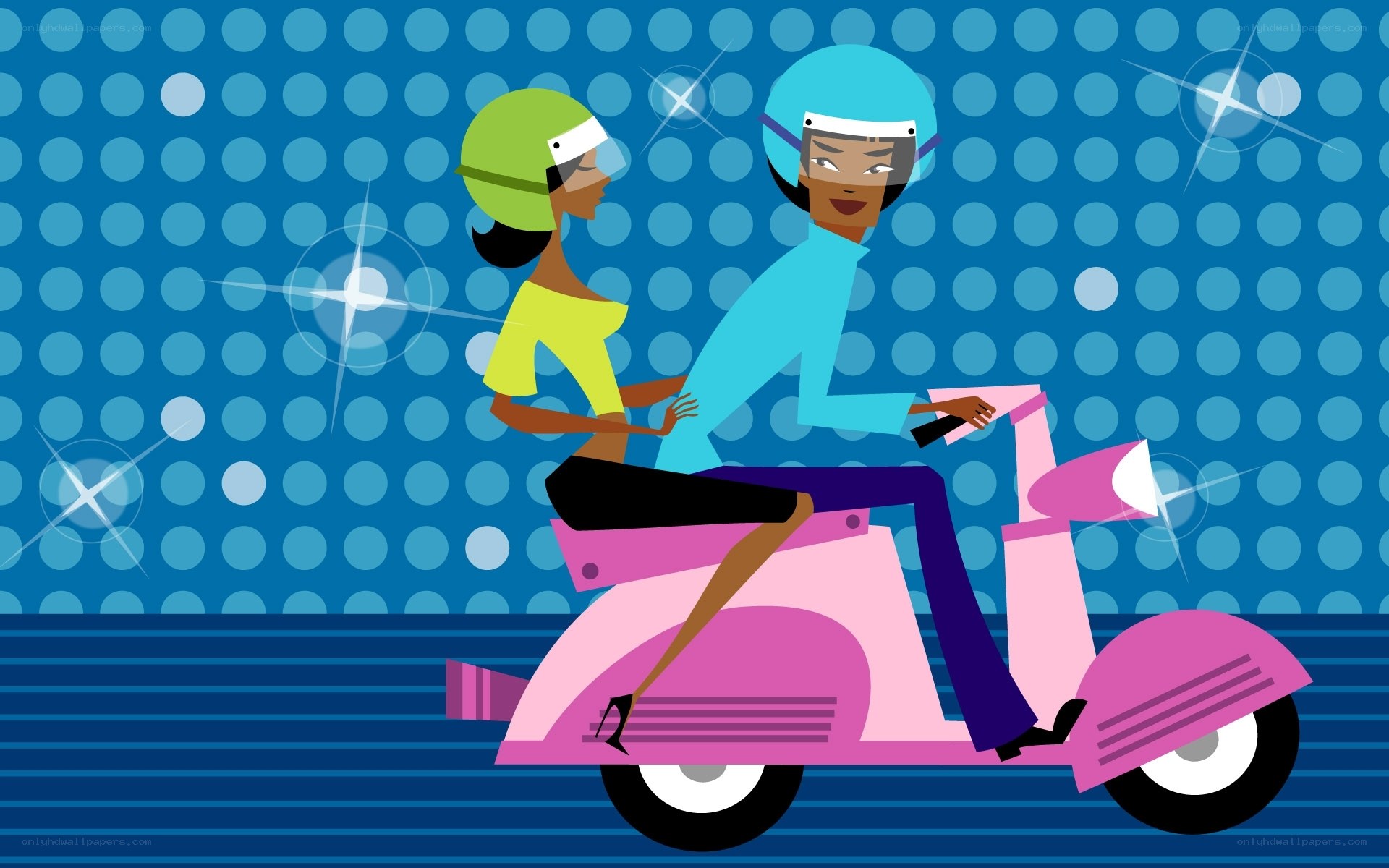 Couple on a pink scooter