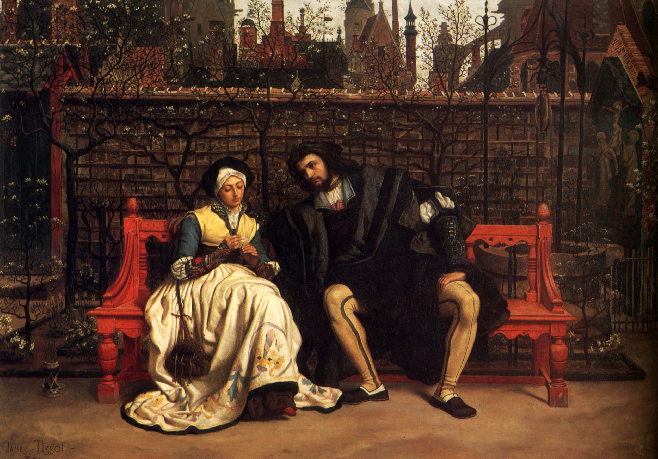 Couple on a Red Bench