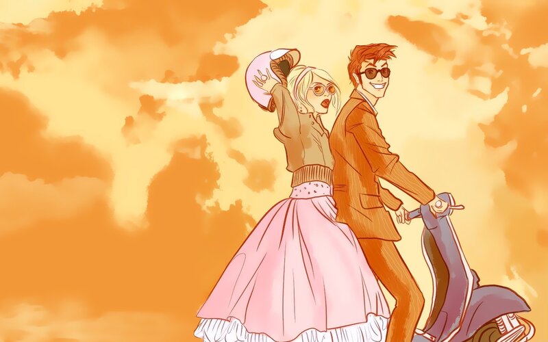 Couple on a scooter at sunset