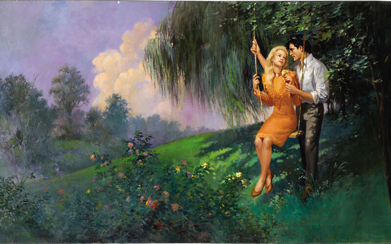 Couple on a Swing — Green, Romantic