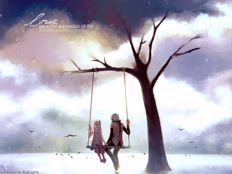 Couple on a swing under cloudy sky