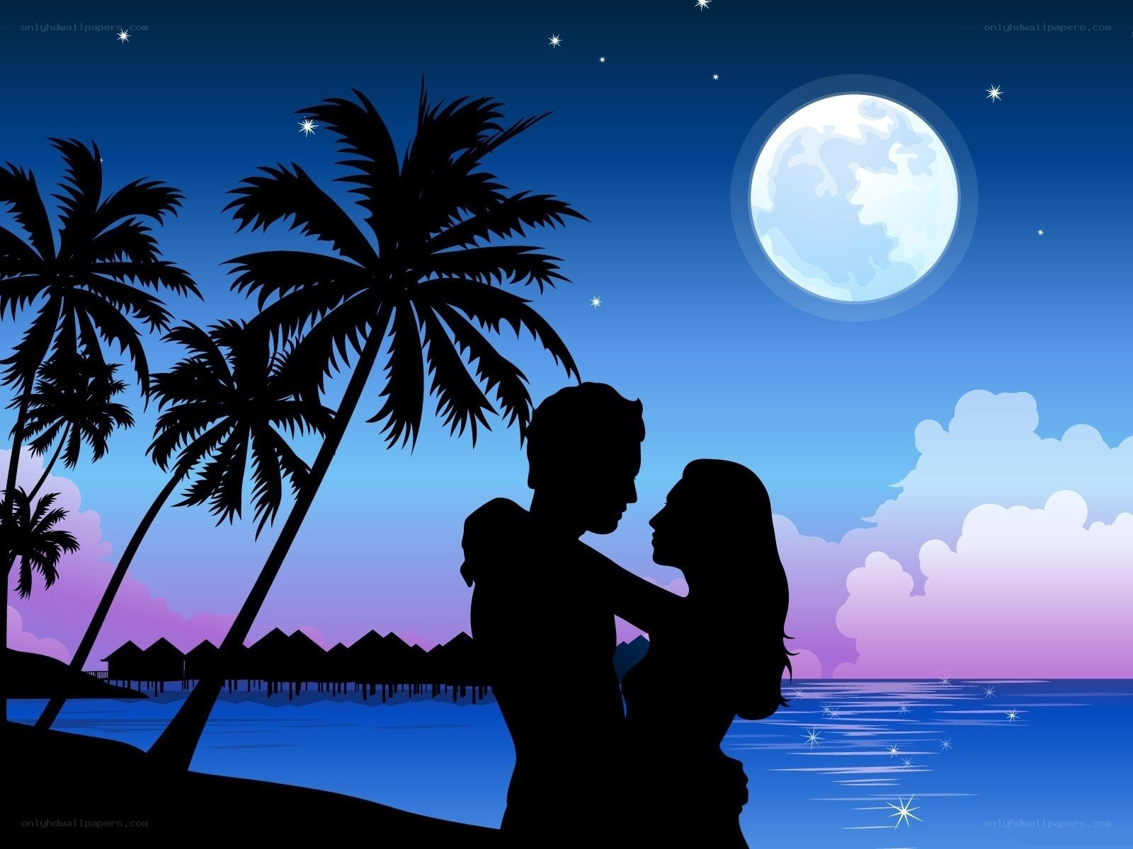 Couple on a tropical beach at night