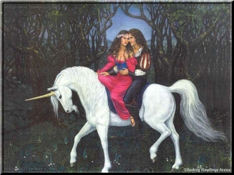 couple on a unicorn in forest
