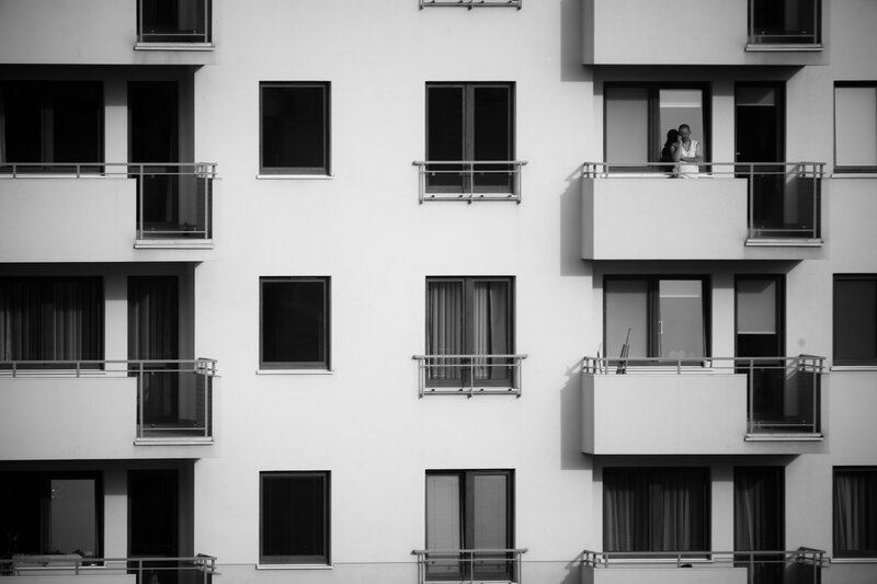 Couple on Balcony — Black, Neutral