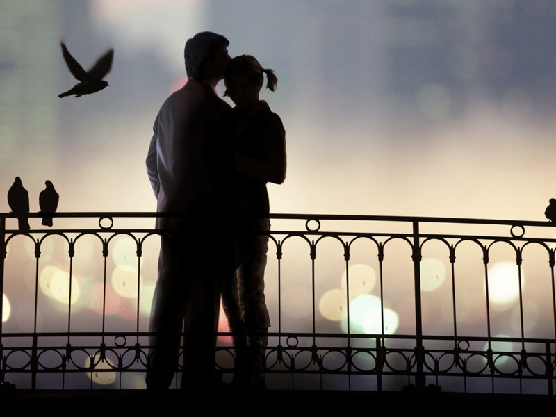Couple on Balcony — Black, Romantic, Night