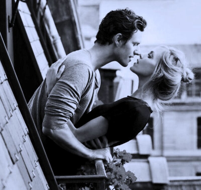 Couple on Balcony — Black, Romantic, Photograph