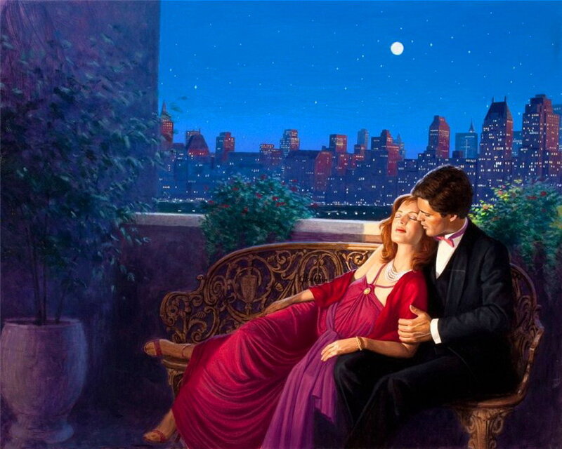 Couple on Balcony — Blue