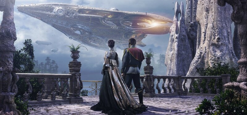 Couple on Balcony — Gray, Dramatic, Afternoon