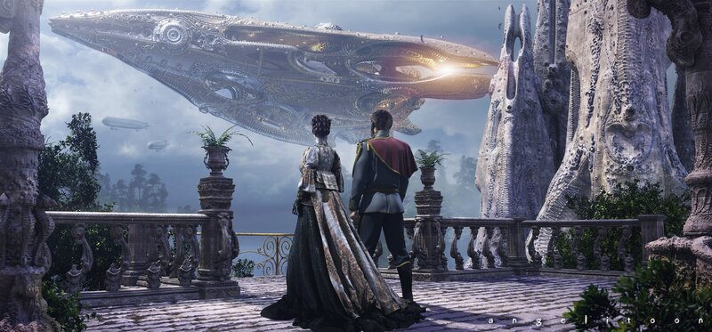 Couple on Balcony — Gray, Dramatic