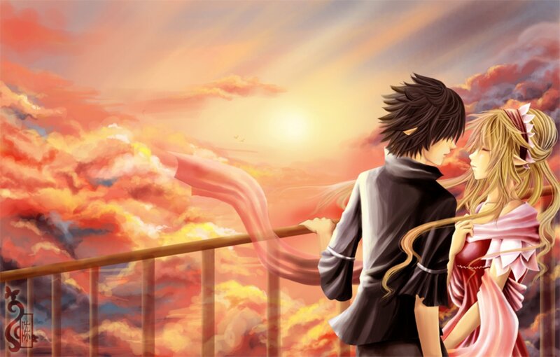 Couple on Balcony — Orange, Dramatic