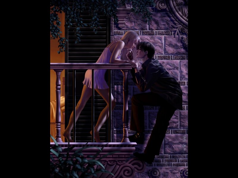 Couple on Balcony — Purple