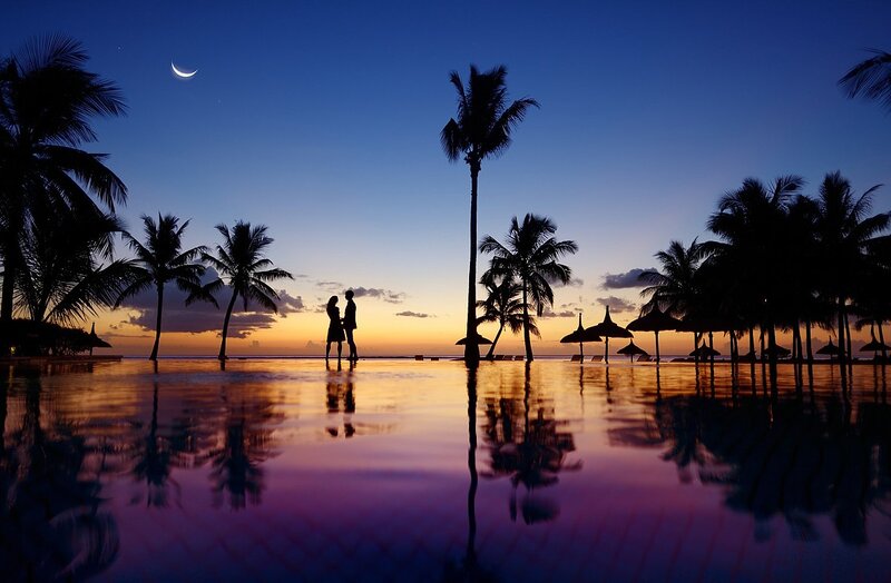 Couple on Beach at Dusk — Blue