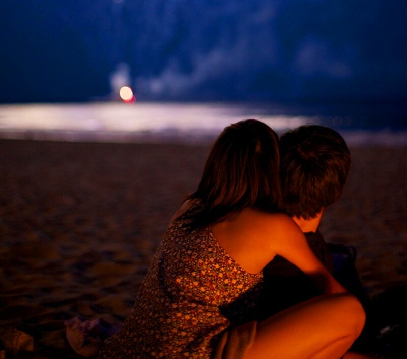 Couple on Beach at Night — Blue, Serene