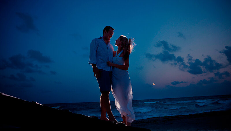 Couple on Beach at Night — Blue