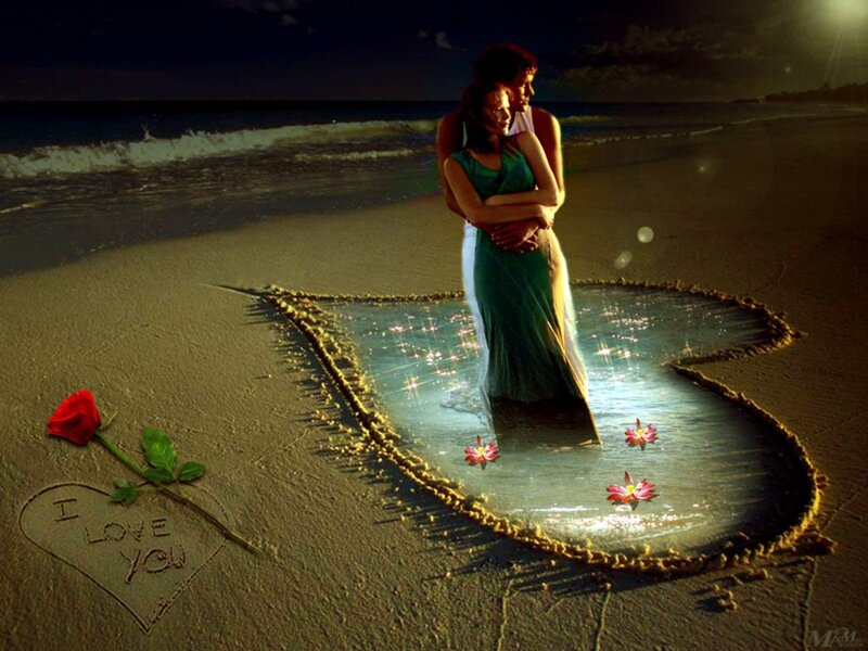 Couple on Beach at Night — Green