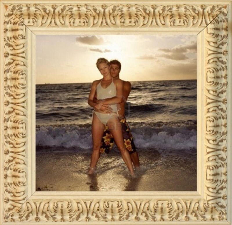 Couple on Beach at Sunset — Beige