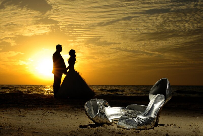 Couple on Beach at Sunset — Gold