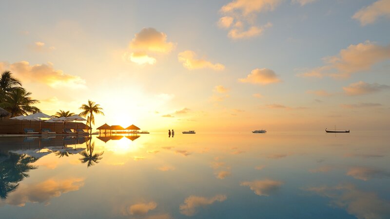 Couple on Beach at Sunset — Orange, Serene, 3d Render