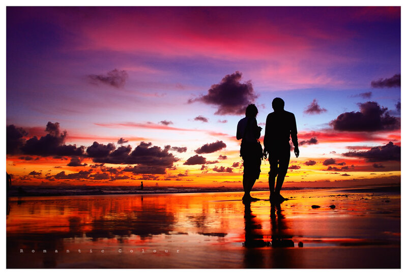 Couple on Beach at Sunset — Purple