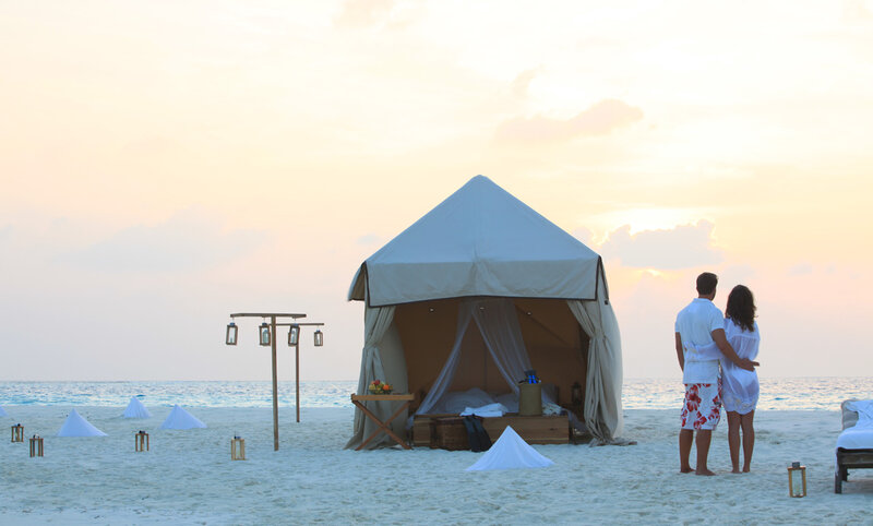 Couple on Beach at Sunset — White