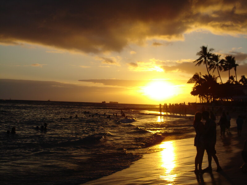 Couple on Beach at Sunset — Yellow, Dramatic