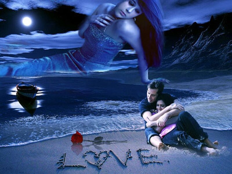 Couple on Beach — Blue, Dramatic, Night