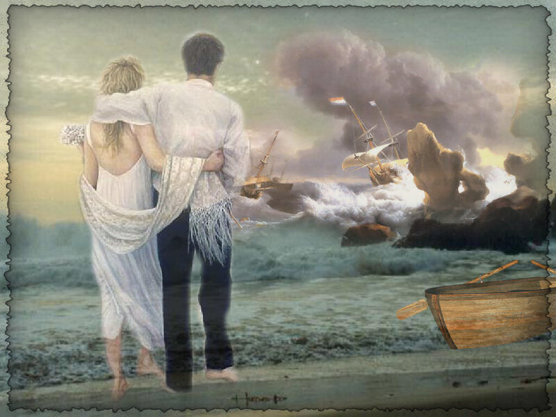 Couple on Beach — Blue, Dramatic