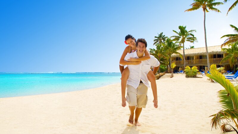 Couple on Beach — Blue, Relaxed, Afternoon, Photograph, Palm Trees, Ocean