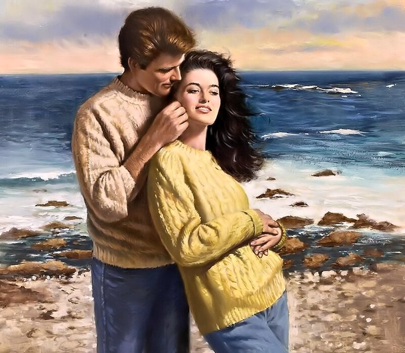 Couple on Beach — Blue, Romantic, Sunset
