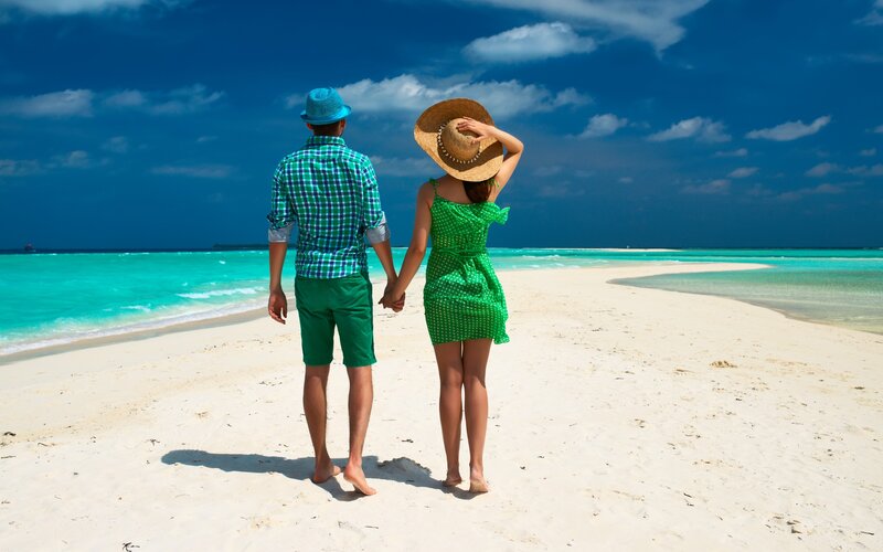 Couple on Beach — Blue, Serene, Afternoon, Photograph, Sand, Ocean
