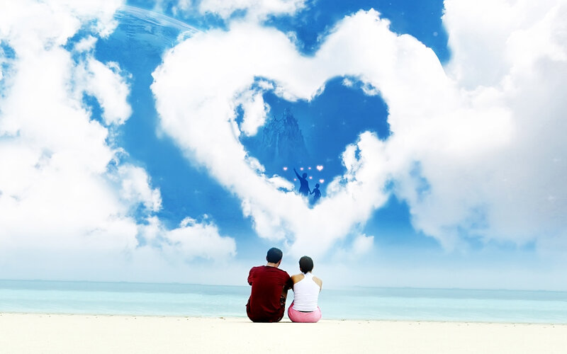 Couple on Beach — Blue, Serene, Afternoon