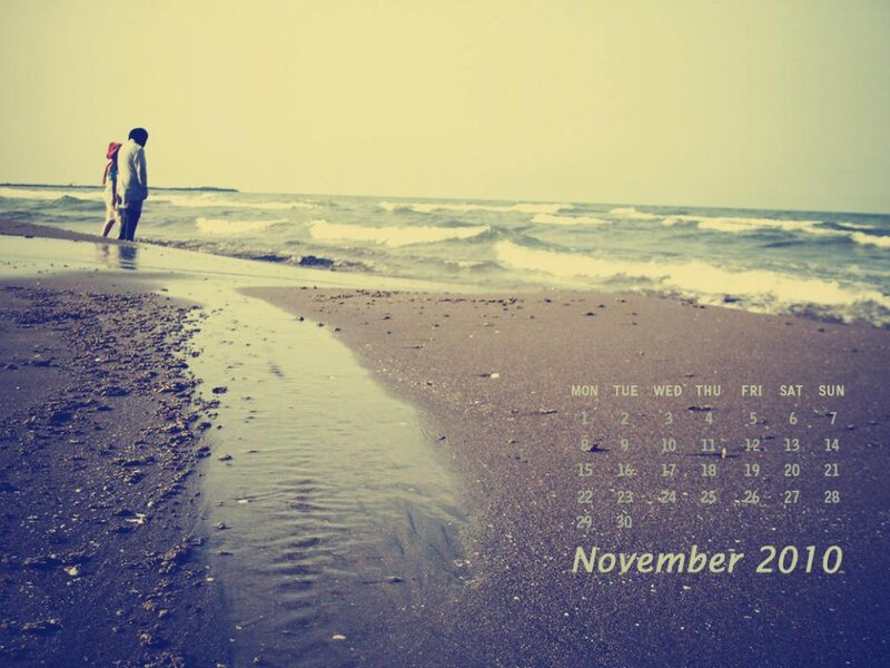 Couple on Beach — Blue, Serene, Autumn