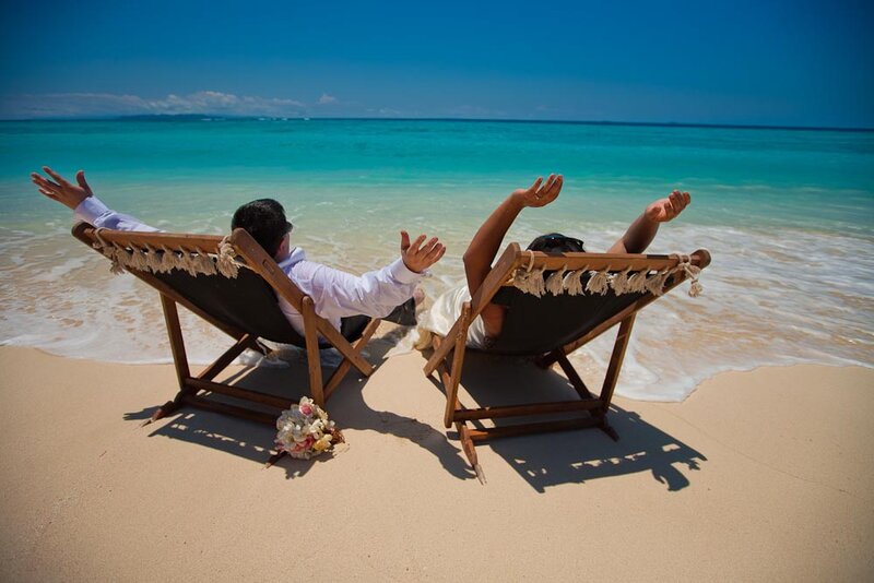 Couple on Beach Chairs — Blue, Relaxed, Afternoon