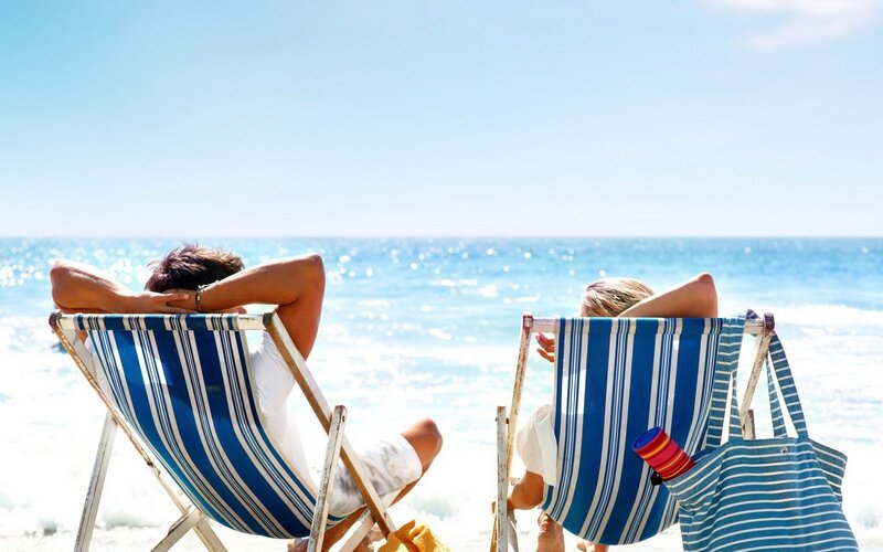 Couple on Beach Chairs — Blue, Relaxed
