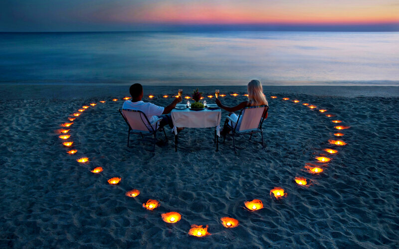 Couple on Beach Dinner — Blue, Romantic