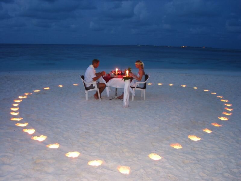 Couple on Beach Dinner — Blue