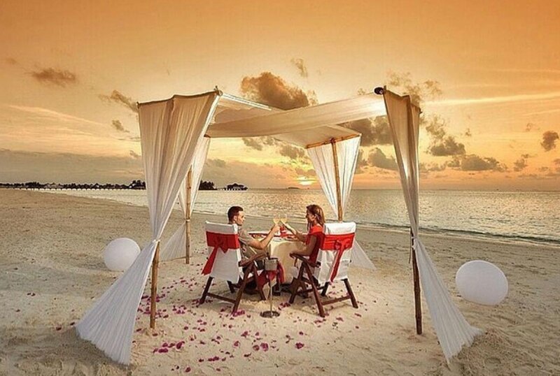 Couple on Beach Dinner — Orange