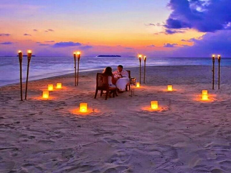 Couple on Beach Dinner — Purple, Romantic