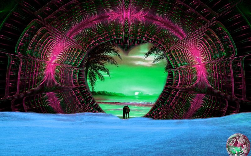 Couple on Beach — Green, Dreamy, Sunset