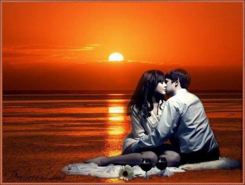 Couple on Beach — Orange, Romantic, Sunset