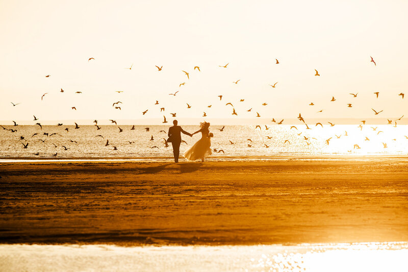 Couple on Beach — Orange, Serene, Sunset